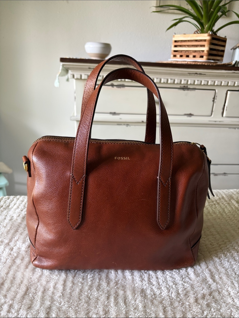 Fossil Chestnut Leather Tote